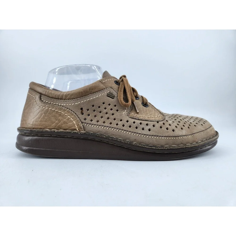 Finn Comfort Baden Perforated Leather Lace Up Shoes Womens 39 US 8.5 Tan Germany